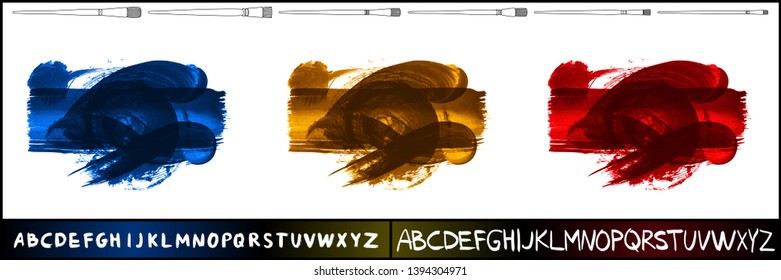 Brush stroke set and handwritten alphabet. Grunge vector abstract hand - painted element. Underline and border design.