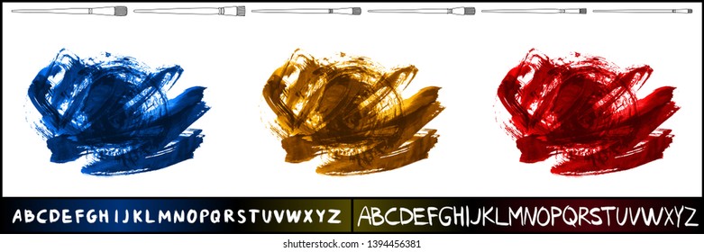Brush stroke set and handwritten alphabet. Grunge vector abstract hand - painted element. Underline and border design.
