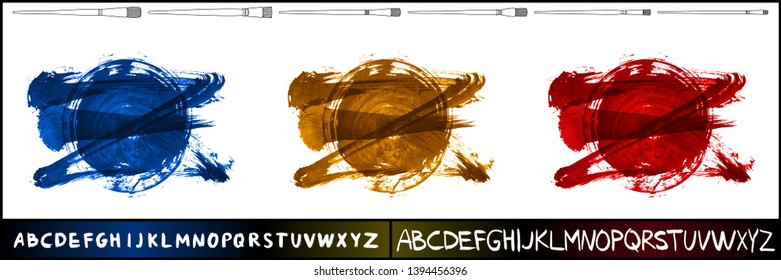 Brush stroke set and handwritten alphabet. Grunge vector abstract hand - painted element. Underline and border design.