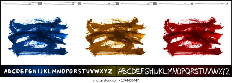 Brush stroke set and handwritten alphabet. Grunge vector abstract hand - painted element. Underline and border design.