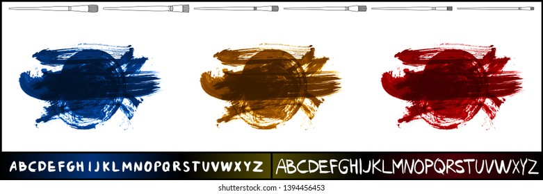 Brush stroke set and handwritten alphabet. Grunge vector abstract hand - painted element. Underline and border design.
