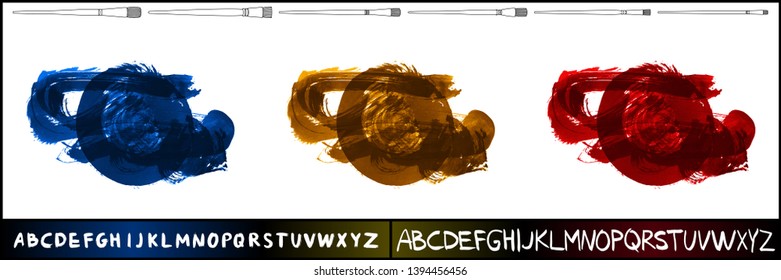 Brush stroke set and handwritten alphabet. Grunge vector abstract hand - painted element. Underline and border design.