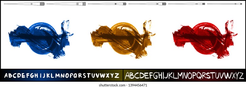 Brush stroke set and handwritten alphabet. Grunge vector abstract hand - painted element. Underline and border design.