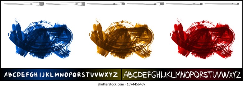 Brush stroke set and handwritten alphabet. Grunge vector abstract hand - painted element. Underline and border design.