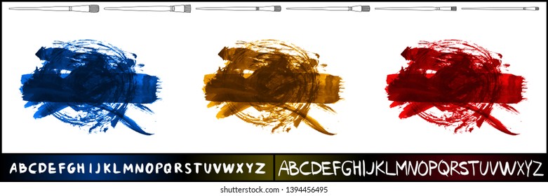 Brush stroke set and handwritten alphabet. Grunge vector abstract hand - painted element. Underline and border design.