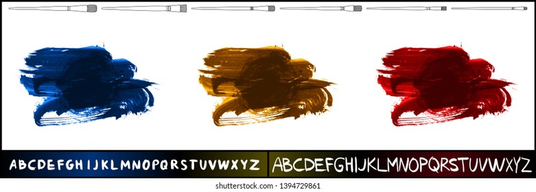 Brush stroke set and handwritten alphabet. Grunge vector abstract hand - painted element. Underline and border design.