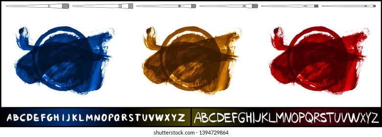 Brush stroke set and handwritten alphabet. Grunge vector abstract hand - painted element. Underline and border design.