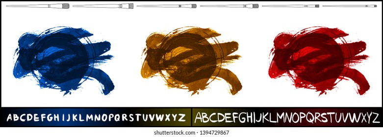 Brush stroke set and handwritten alphabet. Grunge vector abstract hand - painted element. Underline and border design.