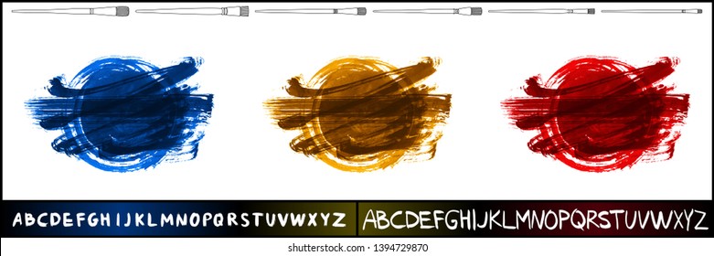 Brush stroke set and handwritten alphabet. Grunge vector abstract hand - painted element. Underline and border design.