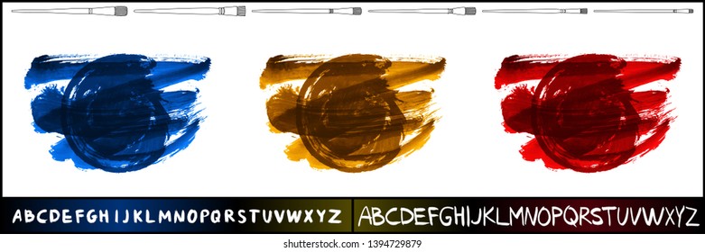 Brush stroke set and handwritten alphabet. Grunge vector abstract hand - painted element. Underline and border design.