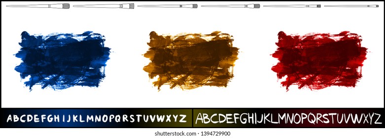 Brush stroke set and handwritten alphabet. Grunge vector abstract hand - painted element. Underline and border design.