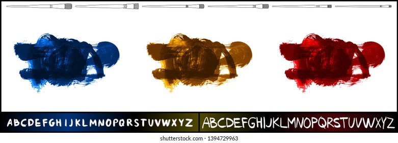 Brush stroke set and handwritten alphabet. Grunge vector abstract hand - painted element. Underline and border design.