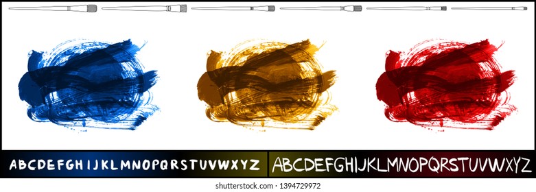 Brush stroke set and handwritten alphabet. Grunge vector abstract hand - painted element. Underline and border design.