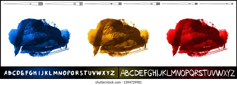 Brush stroke set and handwritten alphabet. Grunge vector abstract hand - painted element. Underline and border design.