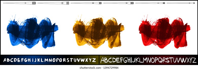 Brush stroke set and handwritten alphabet. Grunge vector abstract hand - painted element. Underline and border design.