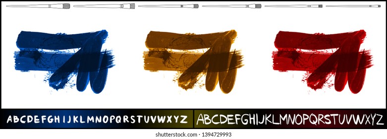 Brush stroke set and handwritten alphabet. Grunge vector abstract hand - painted element. Underline and border design.