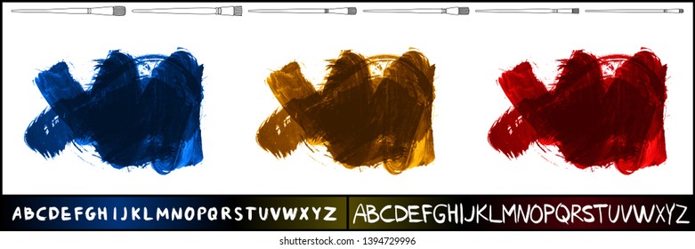 Brush stroke set and handwritten alphabet. Grunge vector abstract hand - painted element. Underline and border design.