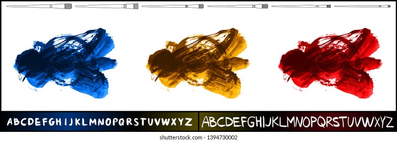 Brush stroke set and handwritten alphabet. Grunge vector abstract hand - painted element. Underline and border design.