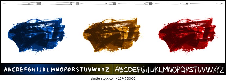 Brush stroke set and handwritten alphabet. Grunge vector abstract hand - painted element. Underline and border design.