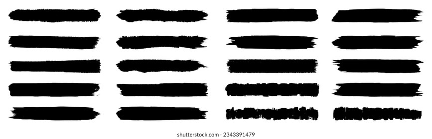 Brush stroke set isolated, bold lines and marker stripe, hand drawn pencil lines set, scratchy strokes with rough edges, charcoal smears grunge, markers brushes underline set, horizontal strokes