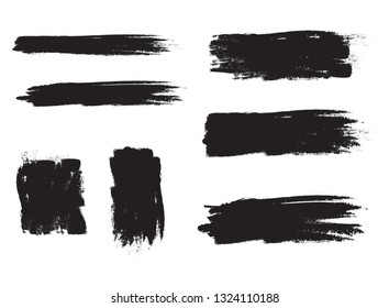 Brush stroke set isolated on white background.Collection of brush stroke for black ink paint, grunge backdrop, dirt banner,watercolor design and dirty texture.Creative art concept, vector illustration