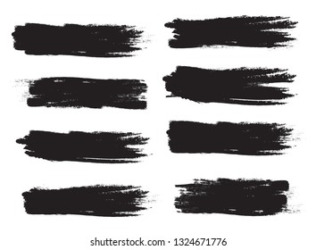 Brush stroke set isolated on white background.Collection of brush stroke for black ink paint, grunge backdrop, dirt banner,watercolor design and dirty texture.Creative art concept, vector illustration