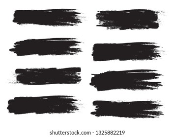 Brush stroke set isolated on white background.Collection of brush stroke for black ink paint, grunge backdrop, dirt banner,watercolor design and dirty texture.Creative art concept, vector illustration