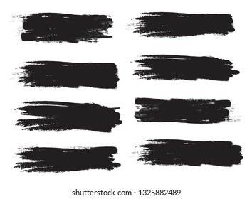 Brush stroke set isolated on white background.Collection of brush stroke for black ink paint, grunge backdrop, dirt banner,watercolor design and dirty texture.Creative art concept, vector illustration