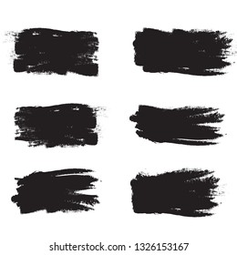 Brush stroke set isolated on white background.Collection of brush stroke for black ink paint, grunge backdrop, dirt banner,watercolor design and dirty texture.Creative art concept, vector illustration