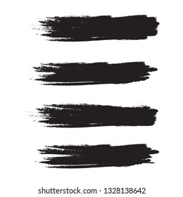 Brush stroke set isolated on white background.Collection of brush stroke for black ink paint, grunge backdrop, dirt banner,watercolor design and dirty texture.Creative art concept, vector illustration