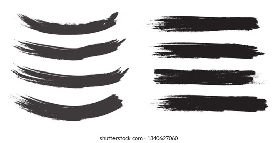 Brush stroke set isolated on white background.Collection of brush stroke for black ink paint, grunge backdrop, dirt banner,watercolor design and dirty texture.Creative art concept, vector illustration