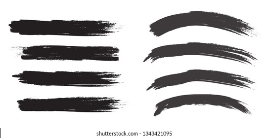 Brush stroke set isolated on white background.Collection of brush stroke for black ink paint, grunge backdrop, dirt banner,watercolor design and dirty texture.Creative art concept, vector illustration