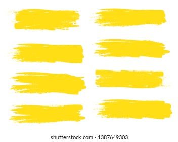 Brush stroke set isolated on white background.Collection of brush stroke for yellow ink paint, grunge backdrop, dirt banner,watercolor design and dirty texture.Creative art concept,vector illustration