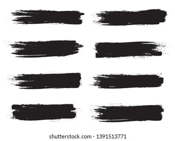 Brush stroke set isolated on white background.Collection of brush stroke for black ink paint, grunge backdrop, dirt banner,watercolor design and dirty texture.Creative art concept, vector illustration