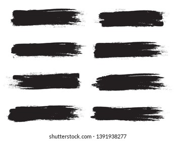 Brush stroke set isolated on white background.Collection of brush stroke for black ink paint, grunge backdrop, dirt banner,watercolor design and dirty texture.Creative art concept, vector illustration