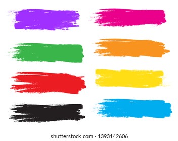 Brush stroke set isolated on white background. Collection of brush stroke for colorful ink paint, grunge backdrop, dirt banner, watercolor design and dirty texture. Creative art concept, vector