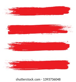 Brush stroke set isolated on white background. Collection of brush stroke for red ink paint, grunge backdrop, dirt banner,watercolor design and dirty texture.Creative art concept, vector illustration