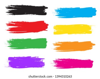 Brush stroke set isolated on white background. Collection of brush stroke for colorful ink paint, grunge backdrop, dirt banner, watercolor design and dirty texture. Creative art concept, vector