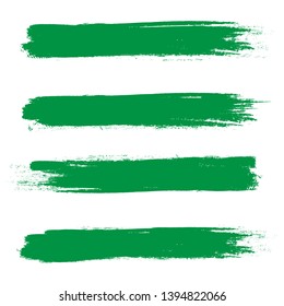 Brush stroke set isolated on white background.Collection of brush stroke for green ink paint, grunge backdrop, dirt banner,watercolor design and dirty texture.Creative art concept, vector illustration