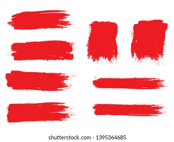 Brush stroke set isolated on white background. Collection of brush stroke for red ink paint, grunge backdrop, dirt banner,watercolor design and dirty texture.Creative art concept, vector illustration