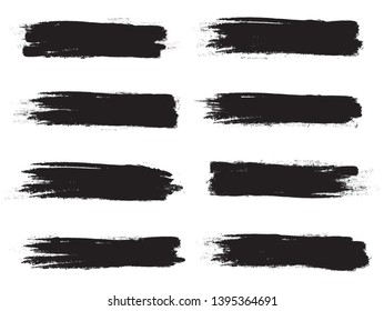 Brush stroke set isolated on white background.Collection of brush stroke for black ink paint, grunge backdrop, dirt banner,watercolor design and dirty texture.Creative art concept, vector illustration