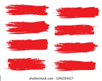 Brush stroke set isolated on white background. Collection of brush stroke for red ink paint, grunge backdrop, dirt banner,watercolor design and dirty texture.Creative art concept, vector illustration