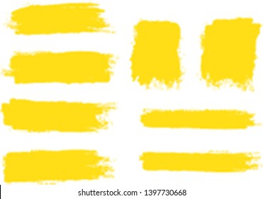 Brush stroke set isolated on white background.Collection of brush stroke for yellow ink paint, grunge backdrop, dirt banner,watercolor design and dirty texture.Creative art concept,vector illustration