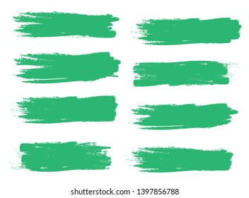 Brush stroke set isolated on white background.Collection of brush stroke for green ink paint, grunge backdrop, dirt banner,watercolor design and dirty texture.Creative art concept, vector illustration