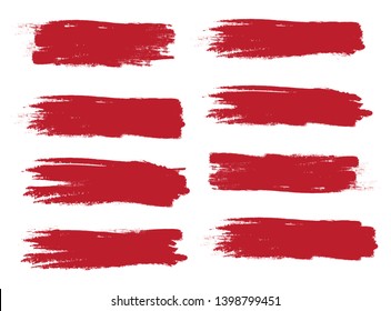 Brush stroke set isolated on white background. Collection of brush stroke for red ink paint, grunge backdrop, dirt banner,watercolor design and dirty texture.Creative art concept, vector illustration