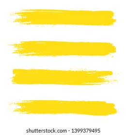 Brush stroke set isolated on white background.Collection of brush stroke for yellow ink paint, grunge backdrop, dirt banner,watercolor design and dirty texture.Creative art concept,vector illustration