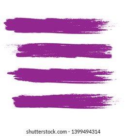 Brush stroke set isolated on white background.Collection of brush stroke for purple ink paint, grunge backdrop, dirt banner,watercolor design and dirty texture.Creative art concept,vector illustration