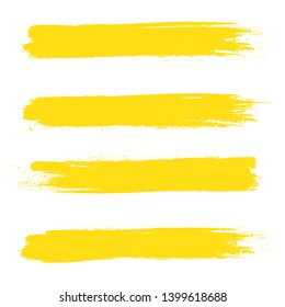 Brush stroke set isolated on white background.Collection of brush stroke for yellow ink paint, grunge backdrop, dirt banner,watercolor design and dirty texture.Creative art concept,vector illustration