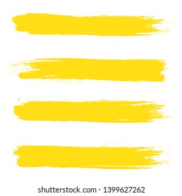 Brush stroke set isolated on white background.Collection of brush stroke for yellow ink paint, grunge backdrop, dirt banner,watercolor design and dirty texture.Creative art concept,vector illustration