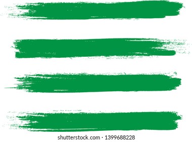 Brush stroke set isolated on white background.Collection of brush stroke for green ink paint, grunge backdrop, dirt banner,watercolor design and dirty texture.Creative art concept, vector illustration